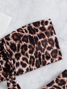 Leopard Keyhole Front High Waisted Bikini, For Summer Beach Vacation - Multicolor - View 4