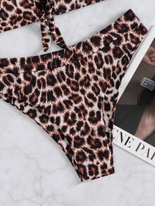 Leopard Keyhole Front High Waisted Bikini, For Summer Beach Vacation - Multicolor - View 5