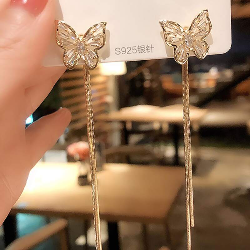 

Butterfly Decor Tassel Earrings, Gold