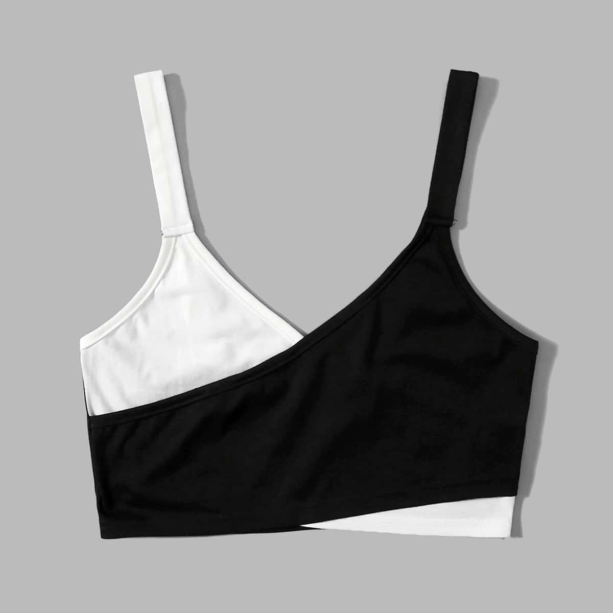 

Colorblock Wrap Front Cami Top, Black and white