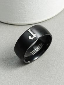 Anillo gráfico de letras para hombres de moda y popular de acero inoxidable para regalo de joyería y para una apariencia elegante - Negro - Ver 1
