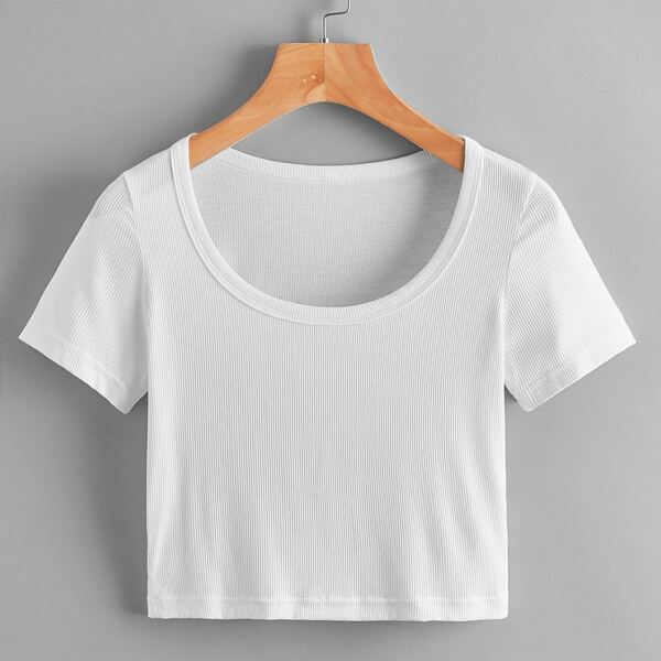 

Solid Ribbed Crop Tee, White