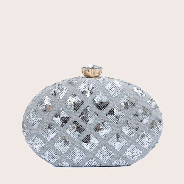 

Sequin Decor Chain Clutch Bag, Silver