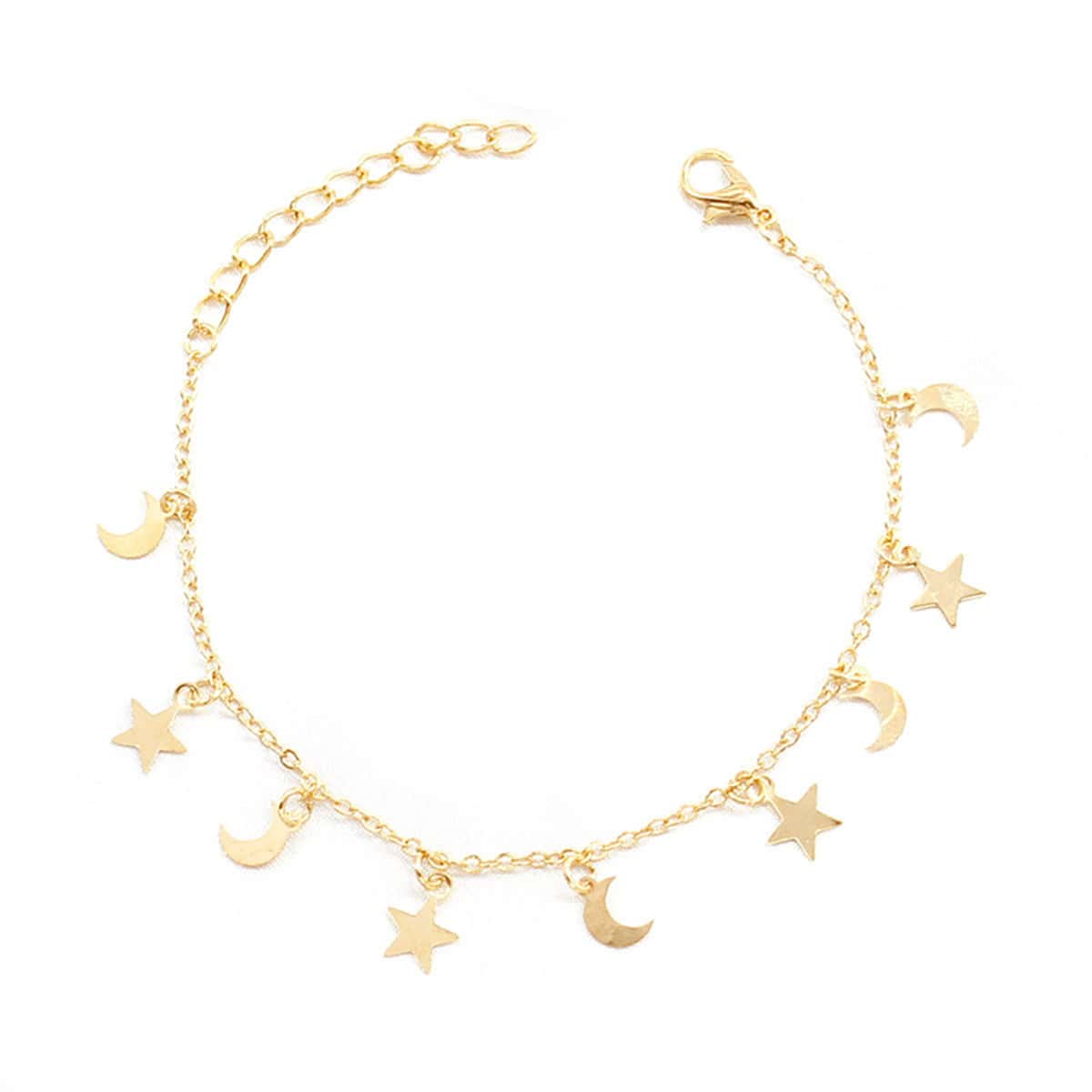 

Moon & Star Charm Chain Bracelet, Gold