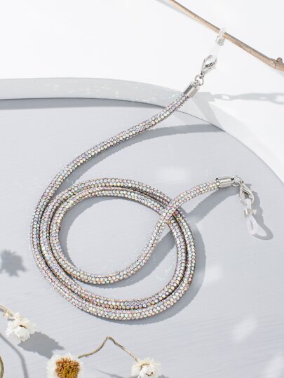 1pc Crystal & Rhinestone Beaded Shiny Metallic Eyeglass Chain, Perfect For Party And Runway Outfits Glasses Accessories For Women