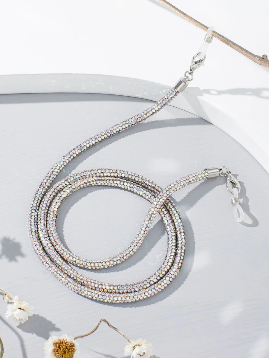 1pc Crystal & Rhinestone Beaded Shiny Metallic Eyeglass Chain, Perfect For Party And Runway Outfits Glasses Accessories For Women