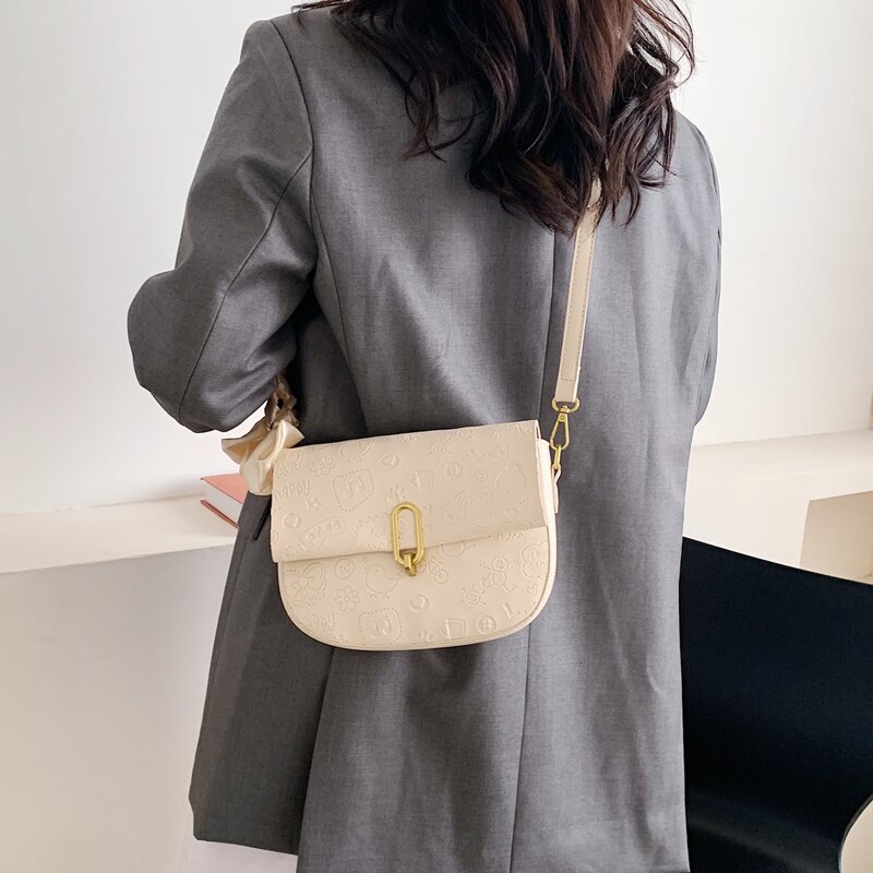 

Cartoon Embossed Crossbody Bag, White