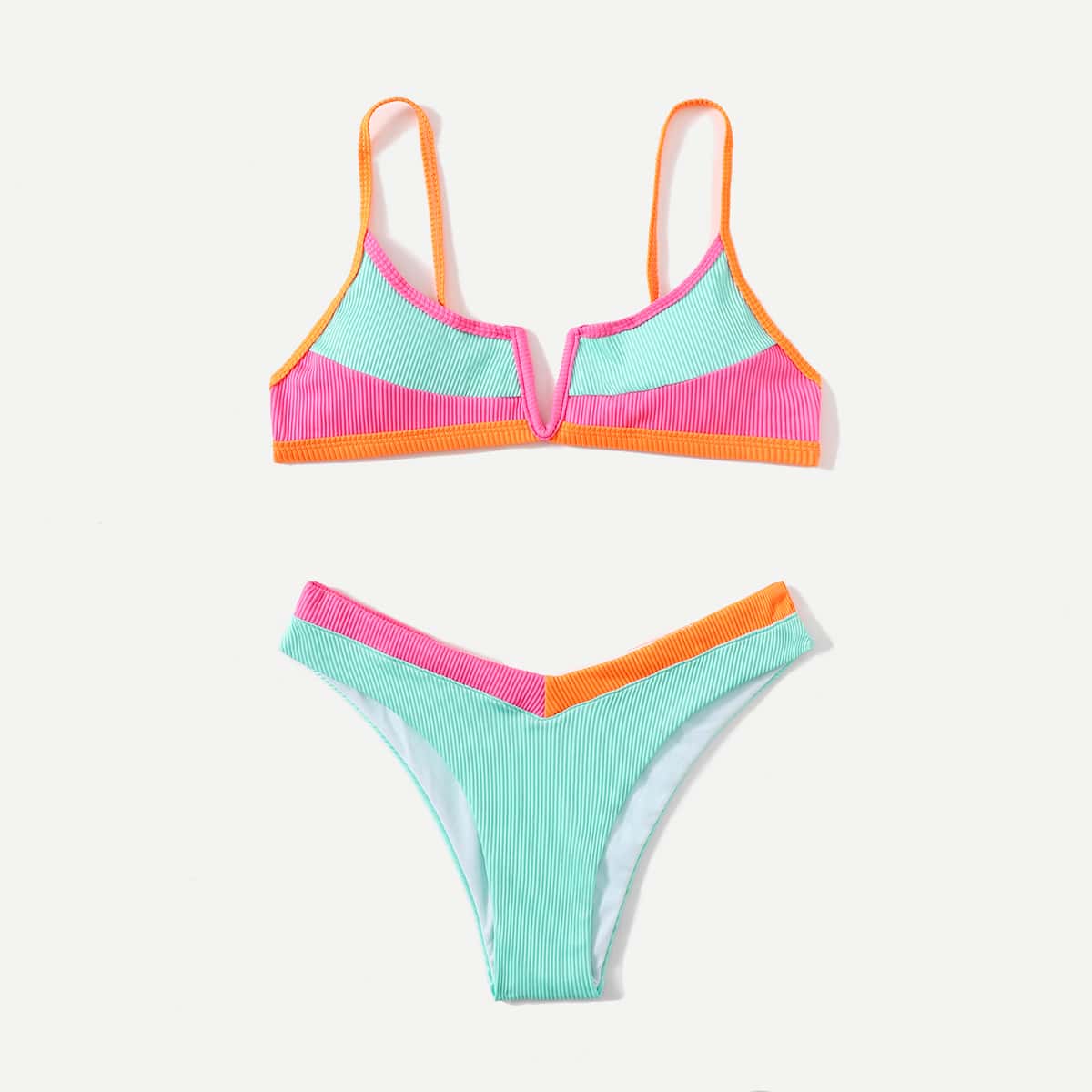 

Color Block V Wired Bikini Swimsuit, Multicolor