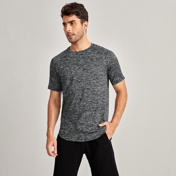 

Men Marble Knit Raglan Sleeve Tee, Dark grey