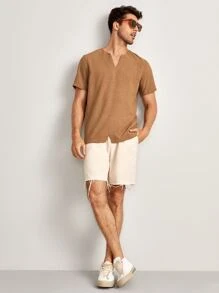 Manfinity NXTstreet 男士素色西裝領和下擺上衣 - 卡其色 - 查看 4