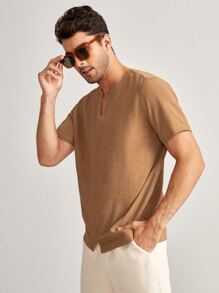 Manfinity NXTstreet 男士素色西裝領和下擺上衣 - 卡其色 - 查看 6