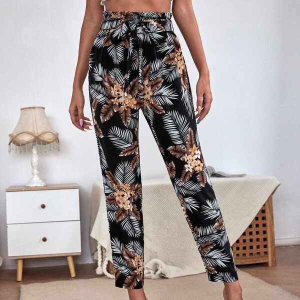 

Tropical Print Belted Carrot Pants, Multicolor