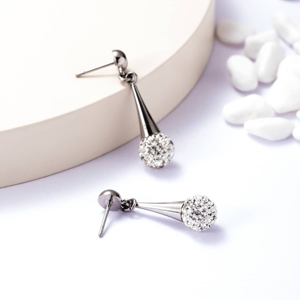

Platinum Plated Zircon Decor Drop Earrings, Silver