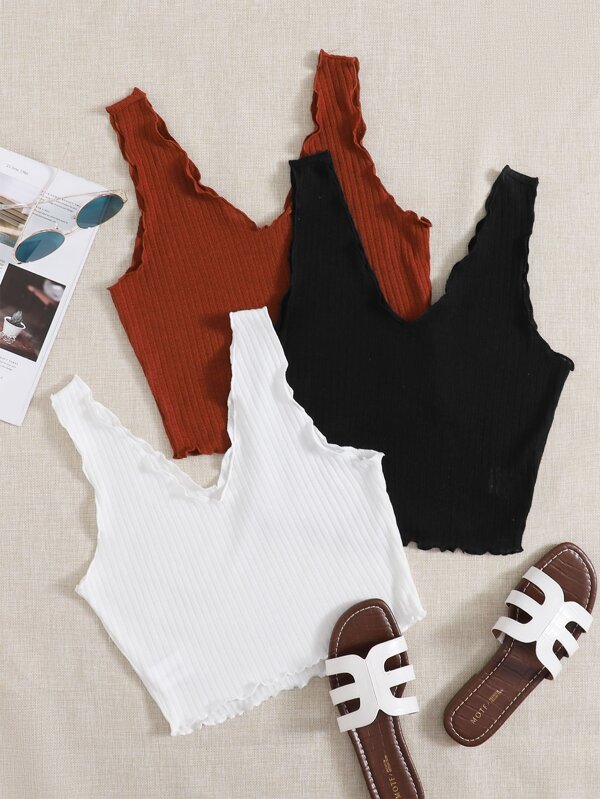 SHEIN EZwear 3 Stücke Tank Top mit Wellensaum und Rippenstrick
