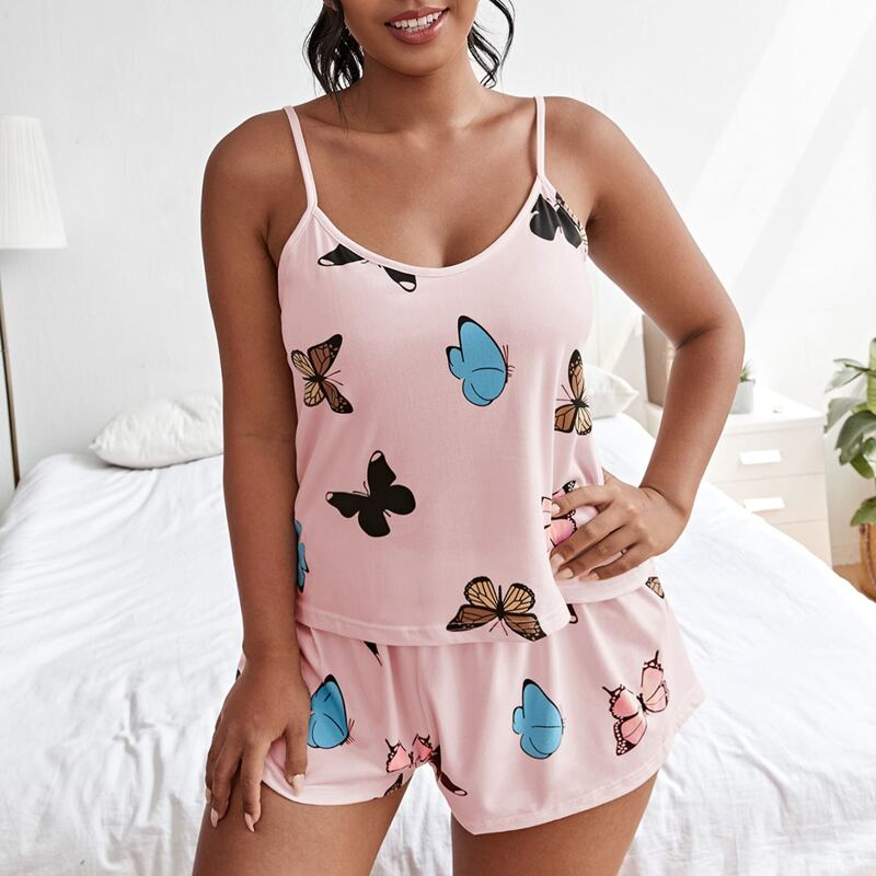 

Plus Butterfly Print Cami PJ Set & Eye Mask, Baby pink