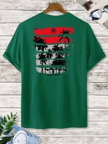 Manfinity RSRT Men Letter And Tropical Graphic Tee - Dark Green - View 1