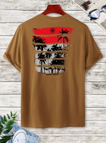 Manfinity RSRT Men Letter And Tropical Graphic Tee - Camel - View 1