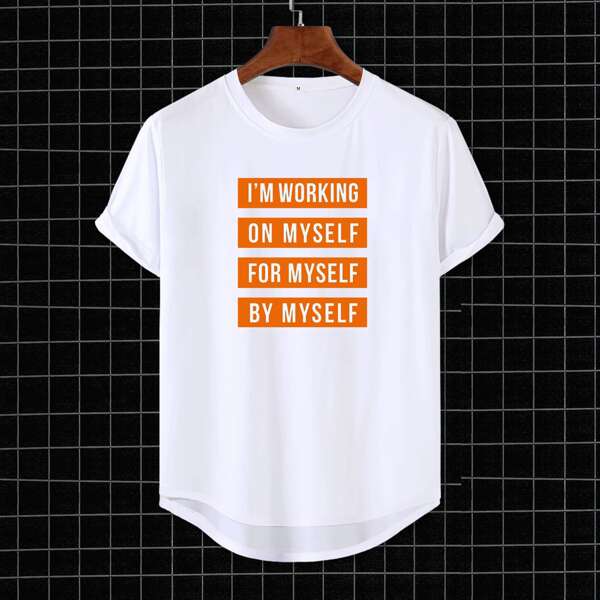 

Men Slogan Graphic Dip Hem Tee, White