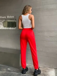 MEYSI KIM Rhinestone Expression And Letter Graphic Trousers - Red - View 2