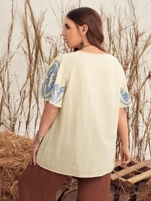 Blusa con estampado con bordado smock - Albaricoque - Ver 2