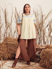 Blusa con estampado con bordado smock - Albaricoque - Ver 3