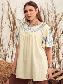 Blusa con estampado con bordado smock - Albaricoque - Ver 4