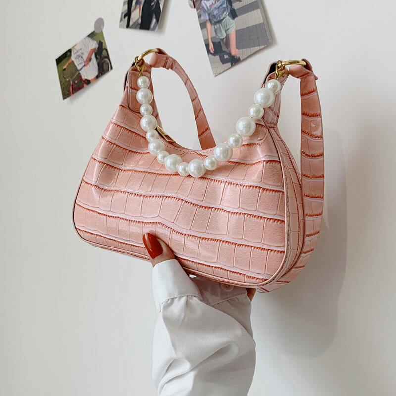 

Croc Embossed Shoulder Bag, Pink