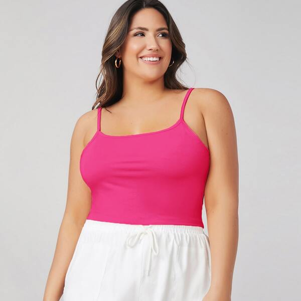 

Plus Crop Solid Cami Top, Hot pink