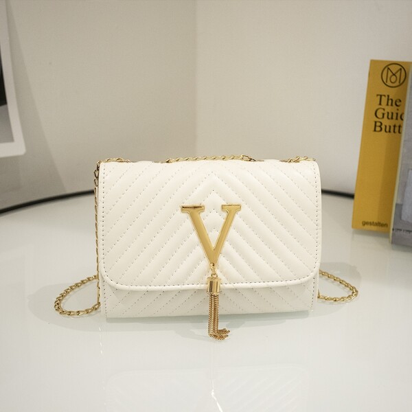 

Tassel Decor Letter Graphic Shoulder Bag, White