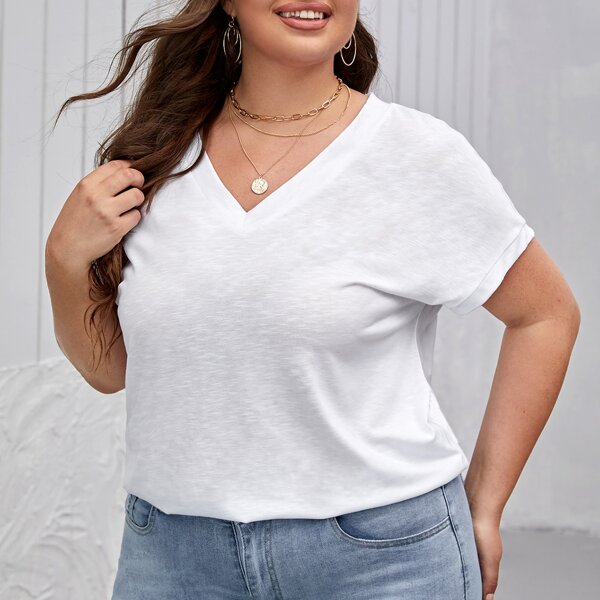 

Plus Solid Batwing Sleeve Tee, White