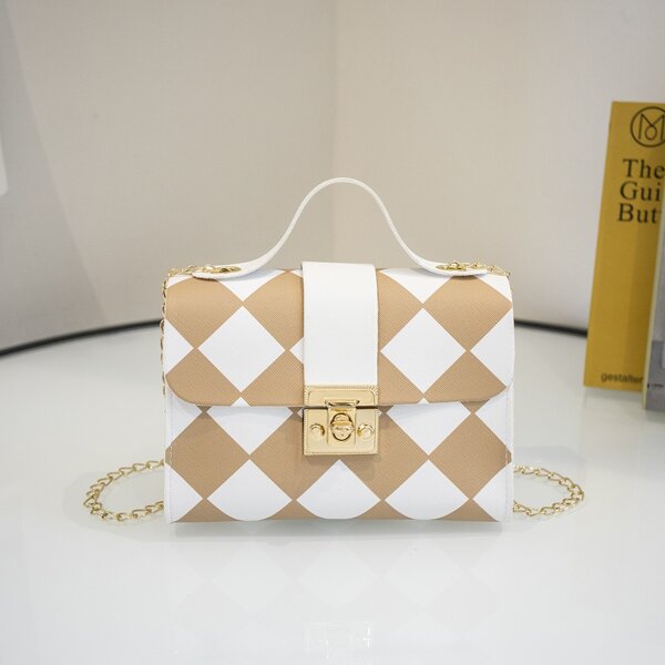 

Plaid Pattern Chain Satchel Bag, Multicolor