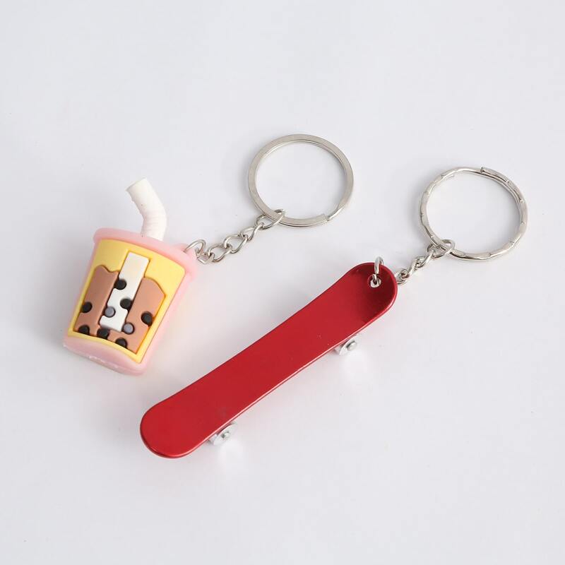 

2pcs Milk Tea & Skateboard Charm Keychain, Multicolor