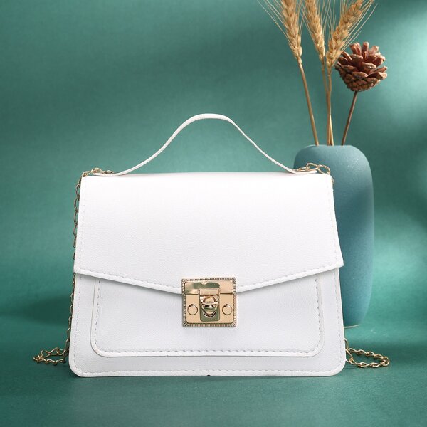 

Minimalist Flap Chain Satchel Bag, White