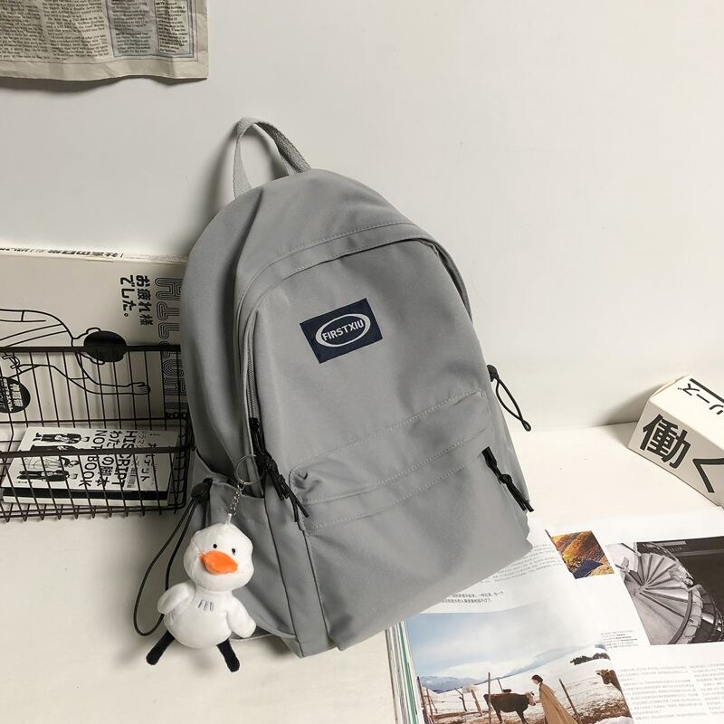 

Cartoon Charm Pocket Front Backpack, Grey
