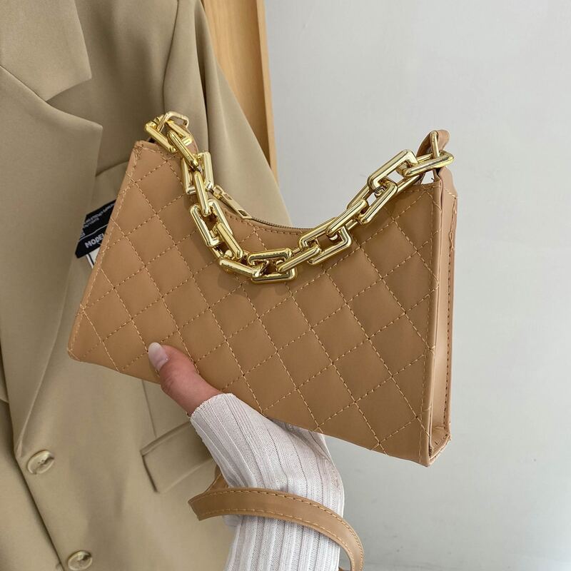 

Chain Decor Quilted Crossbody Bag, Khaki