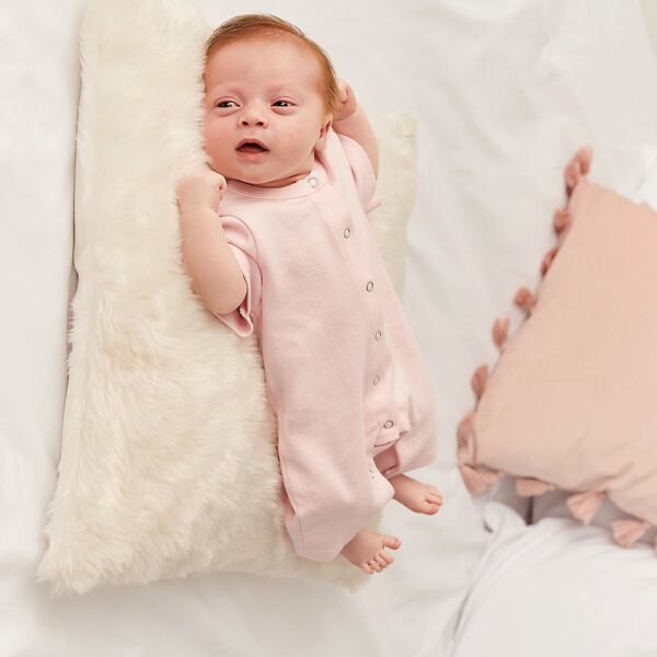 

Newborn Baby Girl Button Front Romper, Baby pink