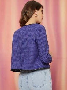 SHEIN Unity Plaid Button Through Binding Trim Jacket - Violet Purple - View 2