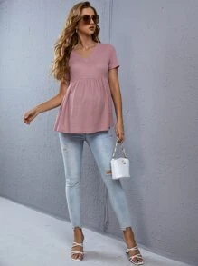 SHEIN Maternity Waffle Knit Peplum Hem Tee - Dusty Pink - View 4