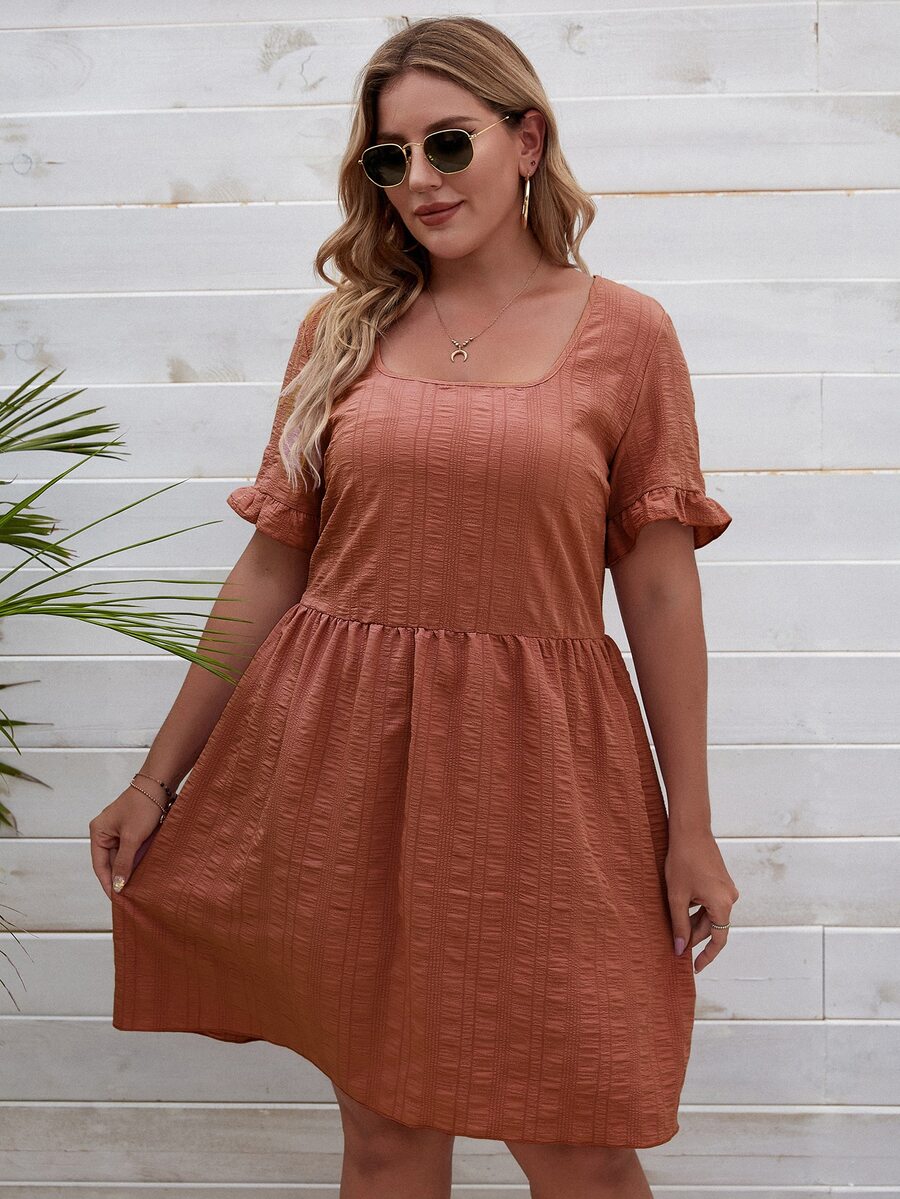 Plus Solid Babydoll Dress - Rusty Rose - View 1