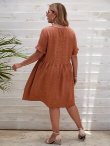 Plus Solid Babydoll Dress - Rusty Rose - View 2