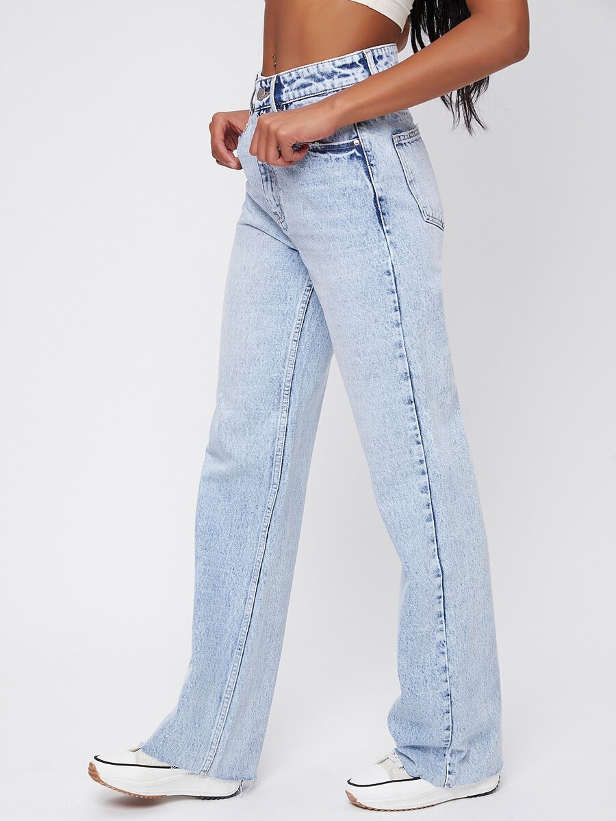 SHEIN High Waist Straight Leg Jeans - Light Wash - View 1