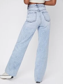 SHEIN High Waist Straight Leg Jeans - Light Wash - View 2