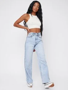 SHEIN High Waist Straight Leg Jeans - Light Wash - View 3