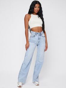 SHEIN High Waist Straight Leg Jeans - Light Wash - View 4