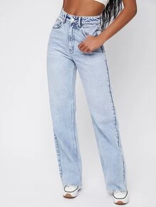 SHEIN High Waist Straight Leg Jeans - Light Wash - View 5