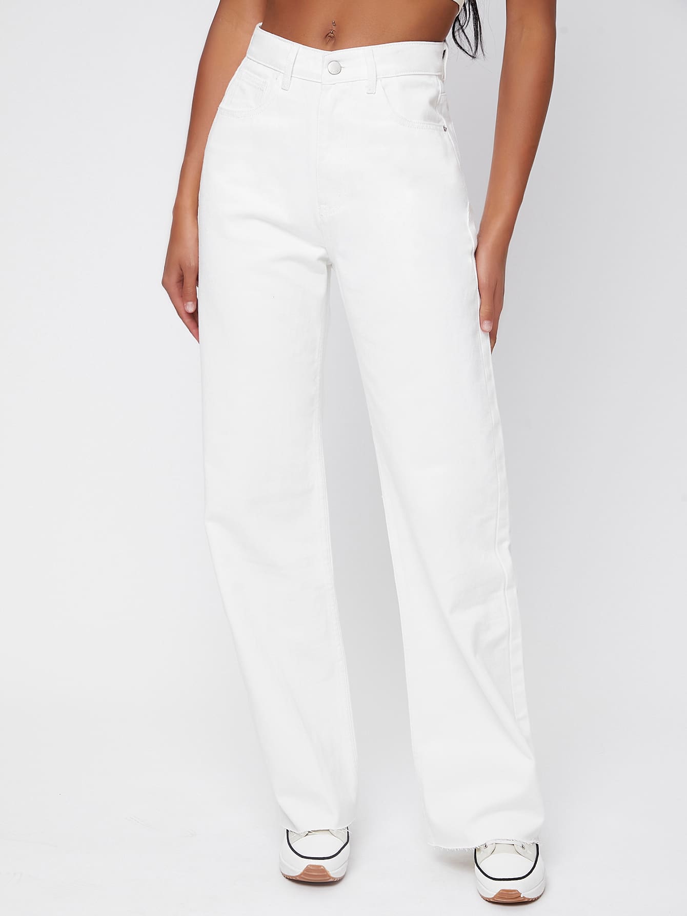 SHEIN High Waist Straight Leg Jeans - White - View 1