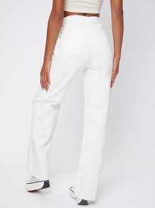 SHEIN High Waist Straight Leg Jeans - White - View 2