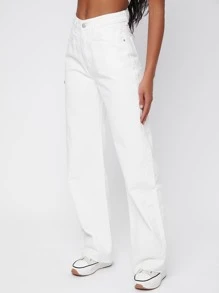 SHEIN High Waist Straight Leg Jeans - White - View 3