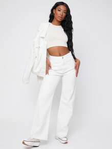 SHEIN High Waist Straight Leg Jeans - White - View 4