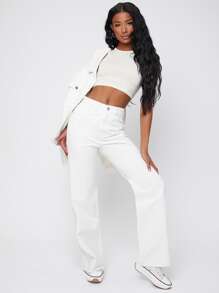 SHEIN High Waist Straight Leg Jeans - White - View 5